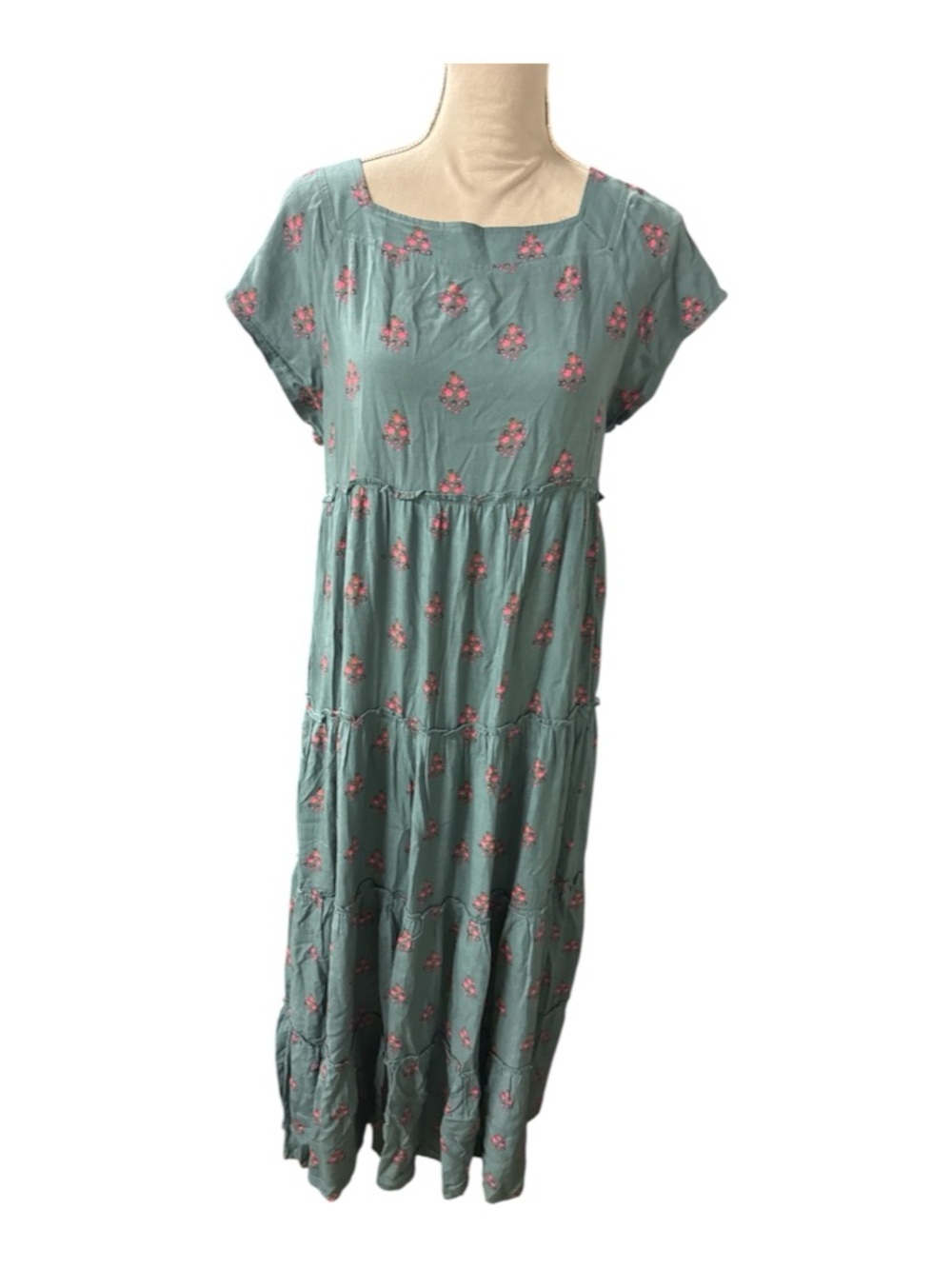 NATURAL LIFE Teal Tiered Maxi Dress with Short Sleeves - Picture 2 of 8